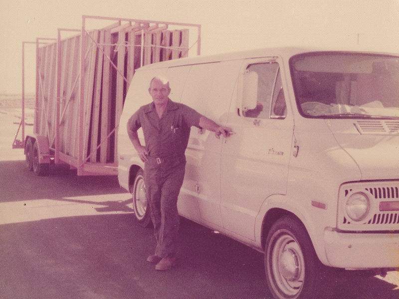 Harvey installing garage doors in Palm Desert in 1972
