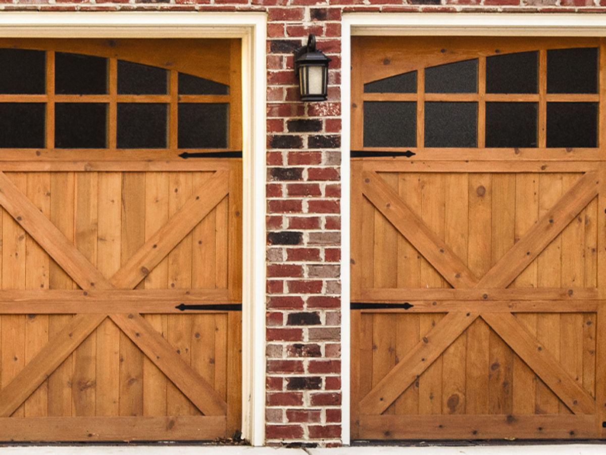 Custom wood garage door built for a desert home